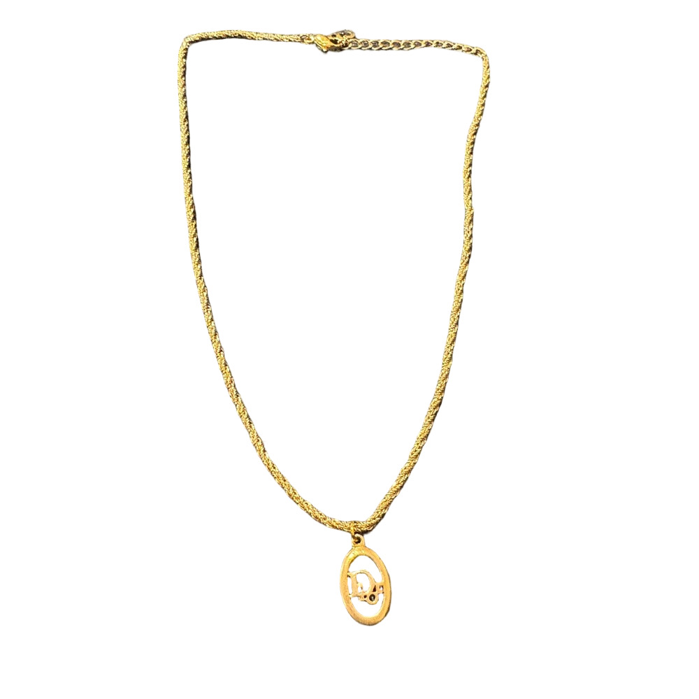 Dior Gold-Tone Oval Logo Pendant Necklace - Vintage